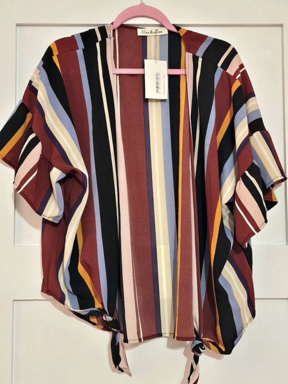 Vine & Love Burgundy Kimono Striped Kimono in Multicolor Size Large NWT